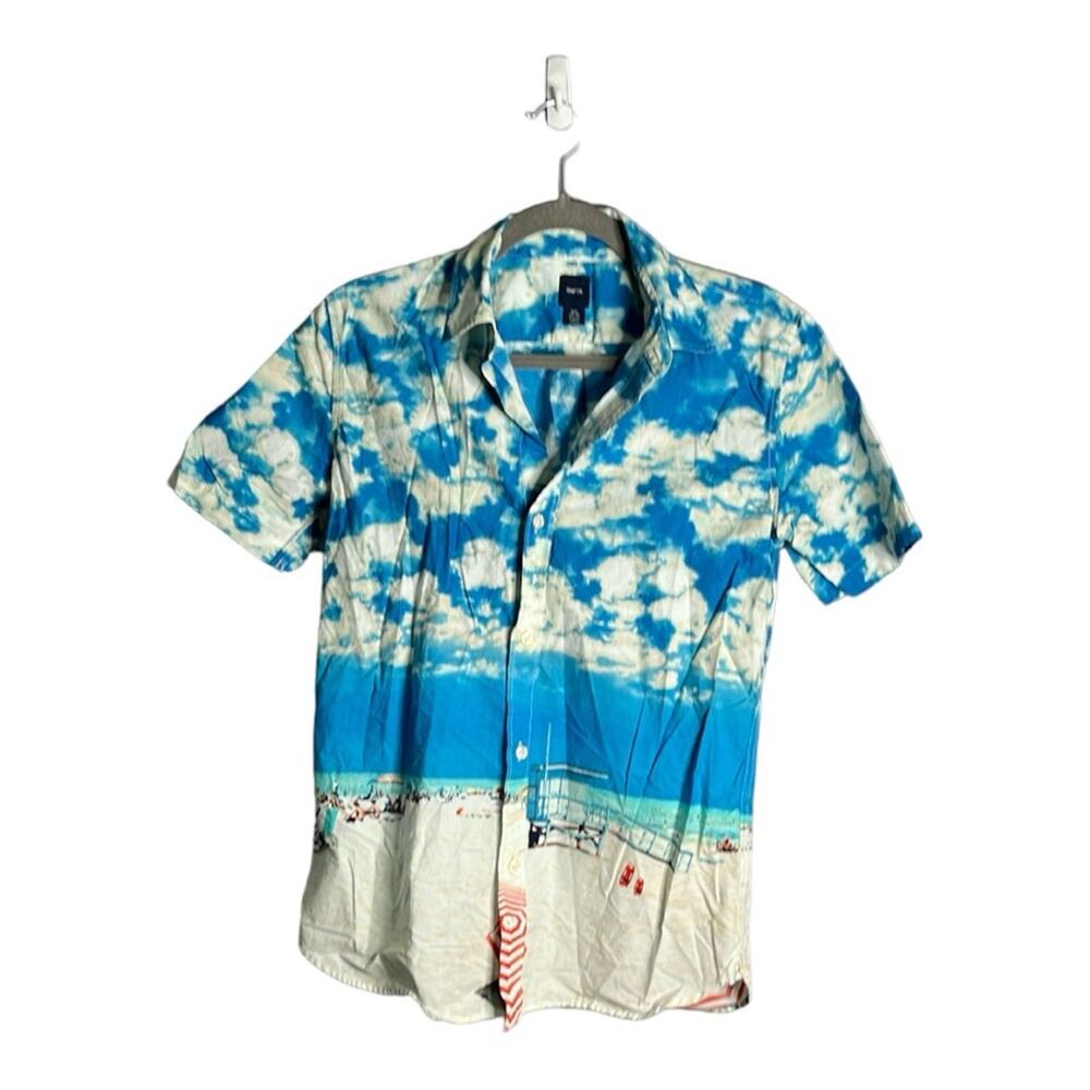 GapKids Boys Short Sleeve Button Down Shirt Featuring Beach Scene XXL